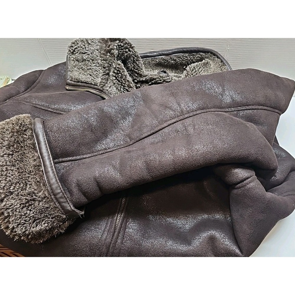 Wilsons Leather Pelle Studio Shearling Bomber Jacket Brown Faux Fur Lined 2XL - Picture 4 of 9